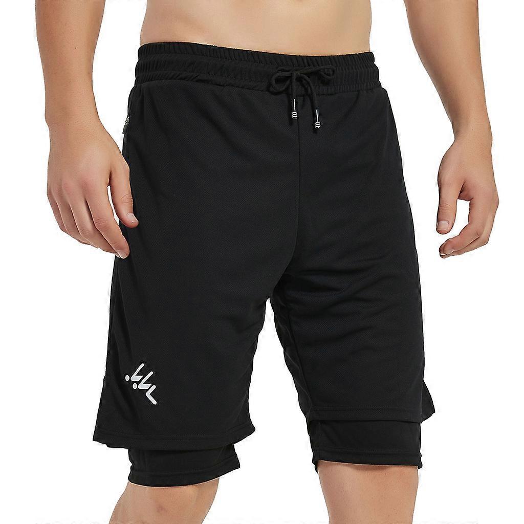 Double Layer Jogger Shorts Men 2 in 1 Short Pants Gyms Fitness Built-in Pocket Quick Dry Beach Shorts Sweatpants  XL