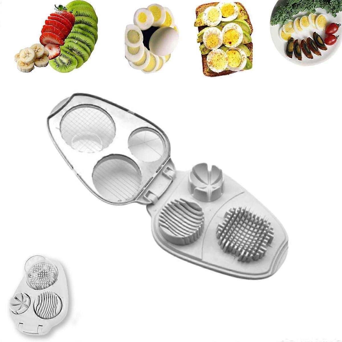 3 in 1 Egg Slicer - Professional Stainless Steel Multi-Fruit Cutter for Hard Boiled Eggs, Strawberries, Mushrooms, 3 Slice Modes
