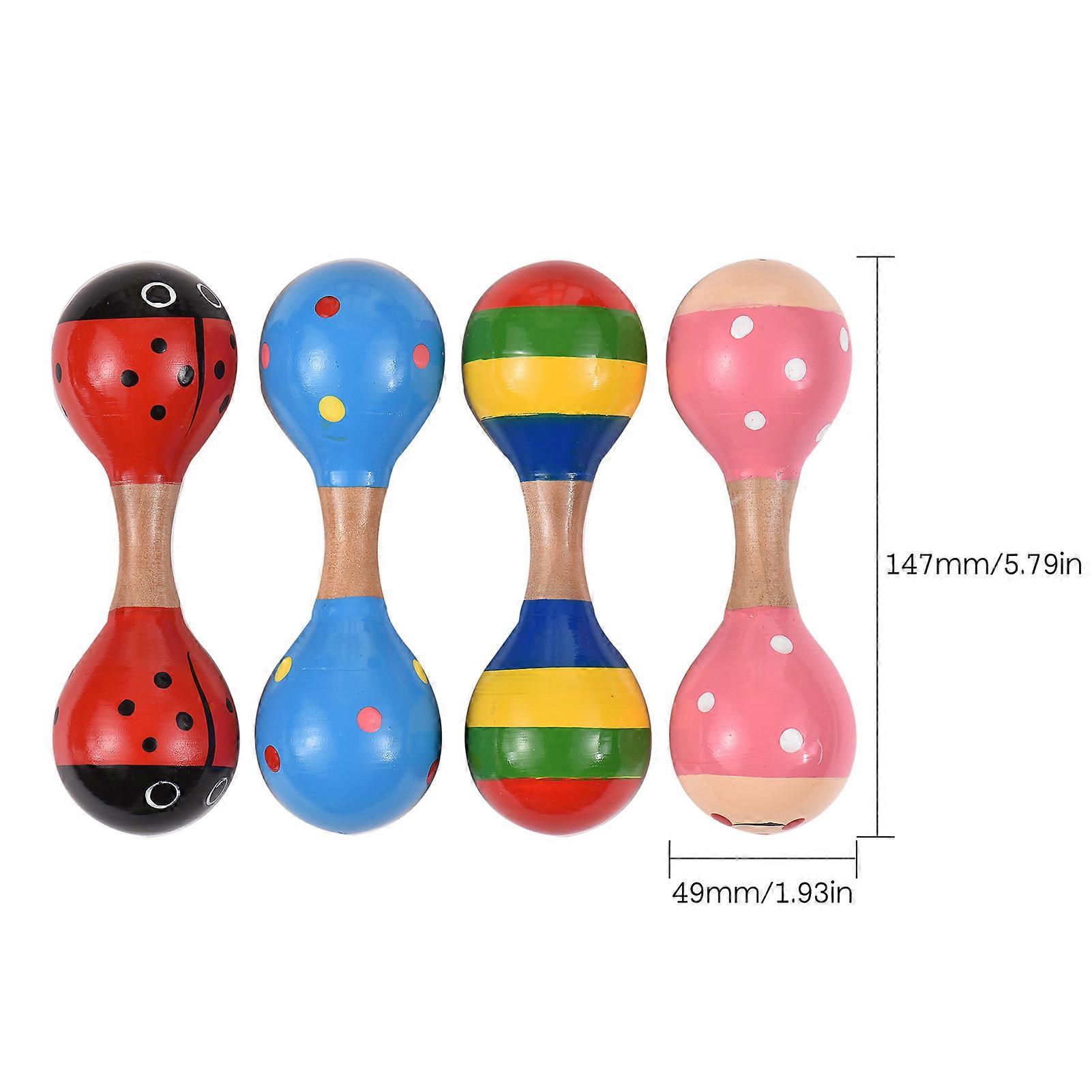 Lot de 4 mini hochets en bois pour bébé, maracas, instruments de musique colorés et mignons pour bébés, filles, garçons et tout-petits
