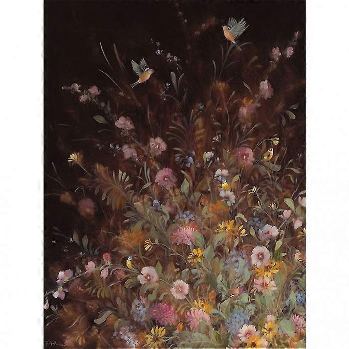 Fletcher Prentice Hollyhock Chaffinches Canvas Print