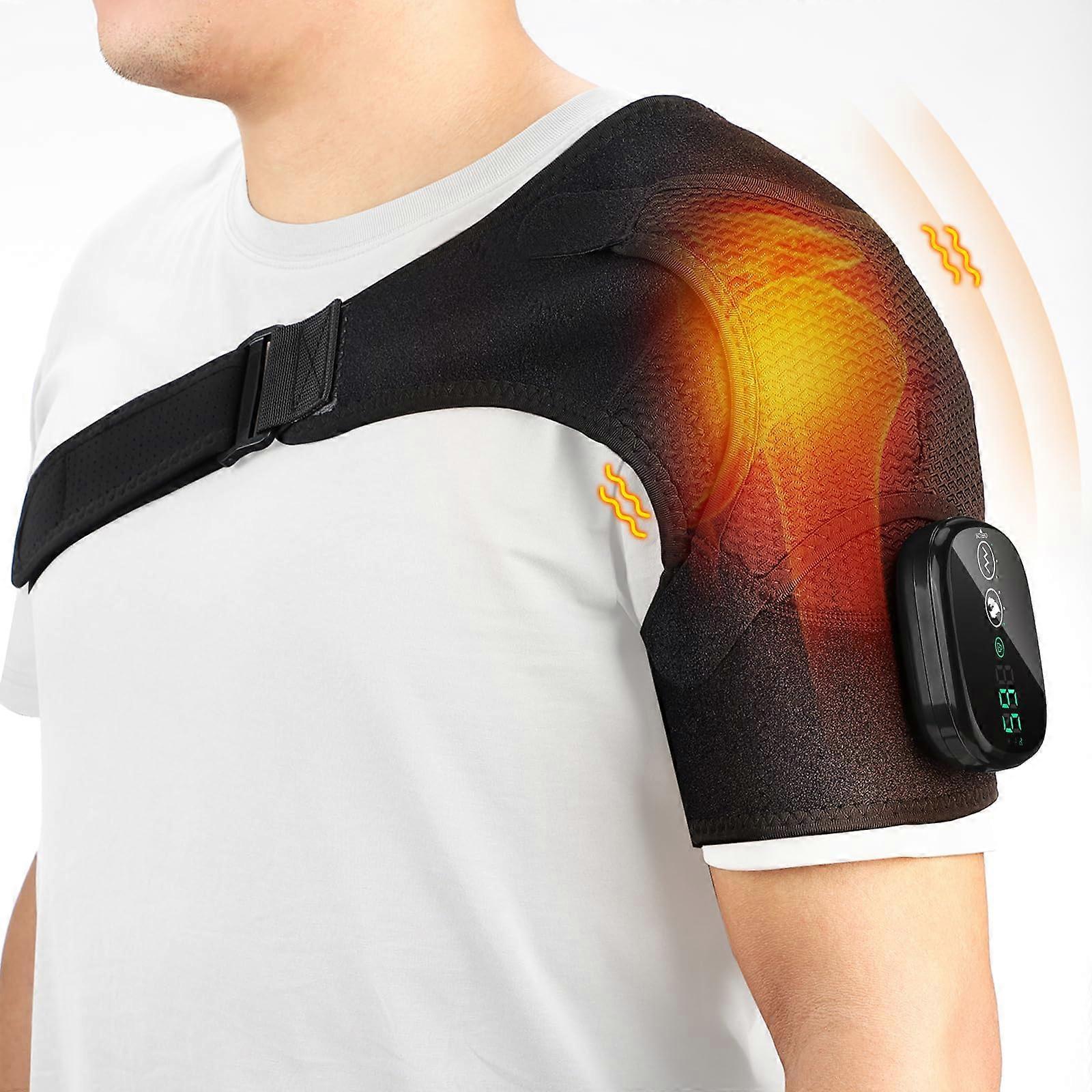 Shoulder Heating Pad & Massager Cordless Portable Shoulder Massager Wrap Pad Black Rotator Cuff Relief With Vibration