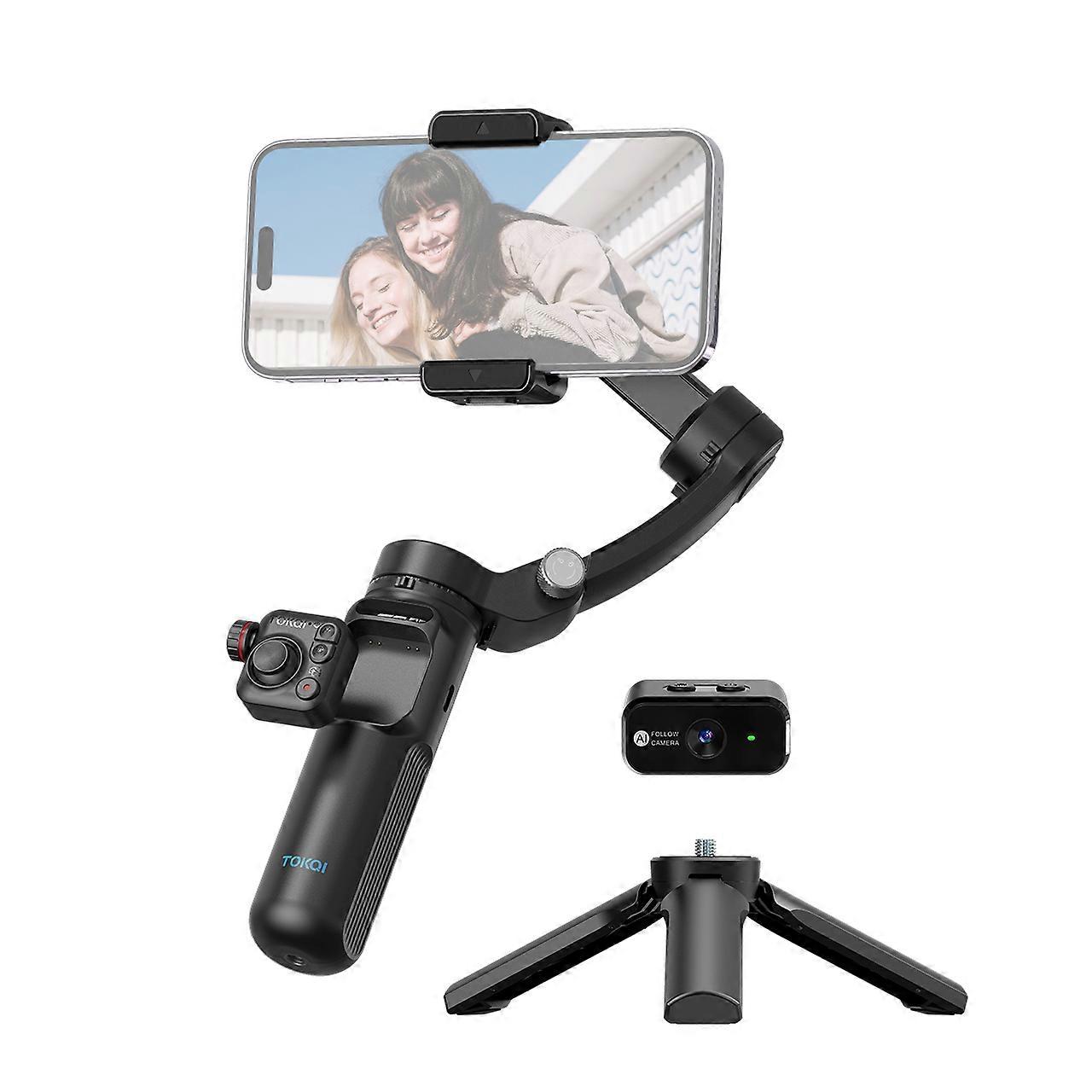 TOKQI M02 AI Handheld 3-Axis Gimbal Stabilizer for Phone Vlog Gimbal Anti-shake Al Tracking Gesture Control with Detachable Remote Control Mini Tripo