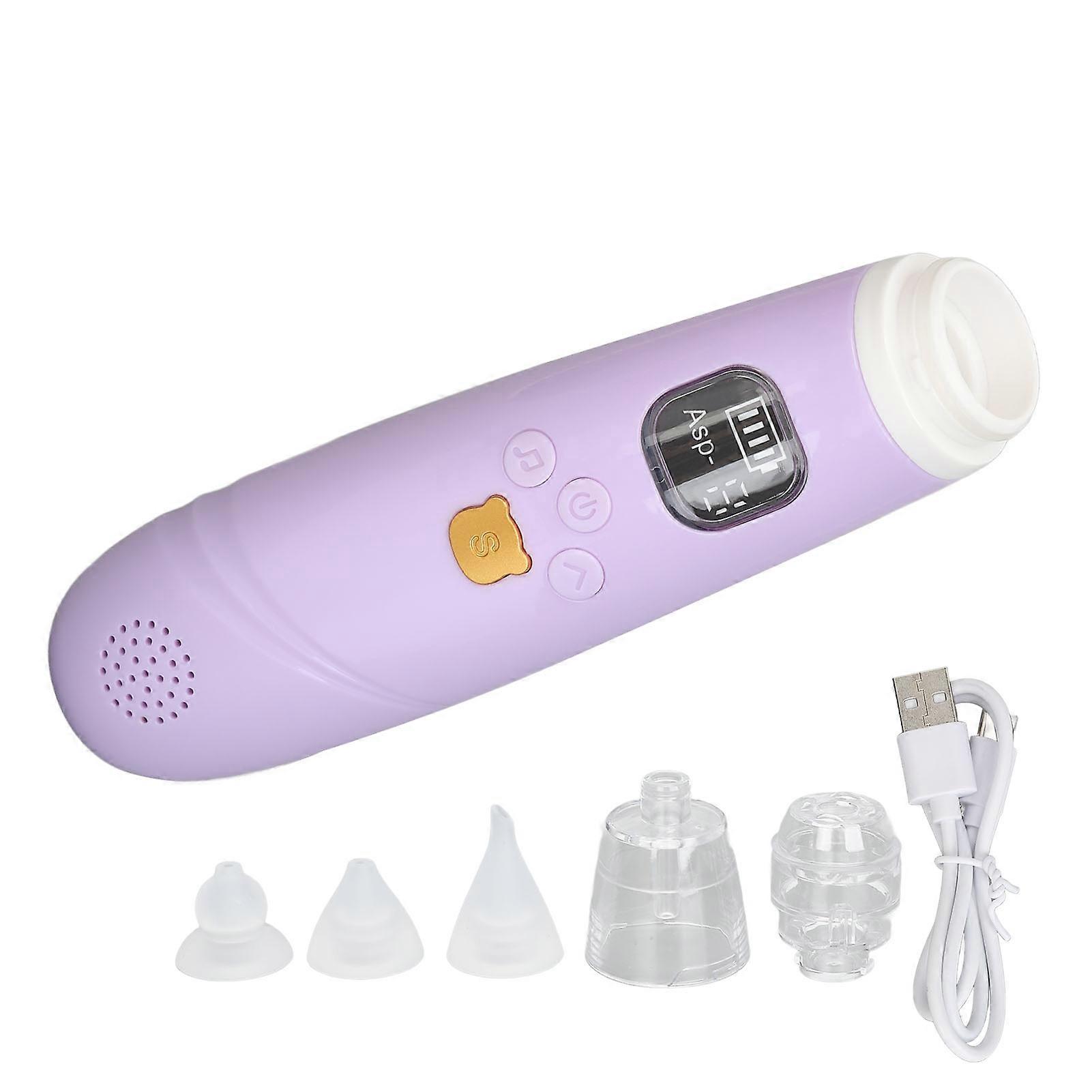 Electronic Infant Aspirator Adjustable Suction Level Music Light Soothe Function Automatic Nose Cleaner with 3 Silicone Tips for Home