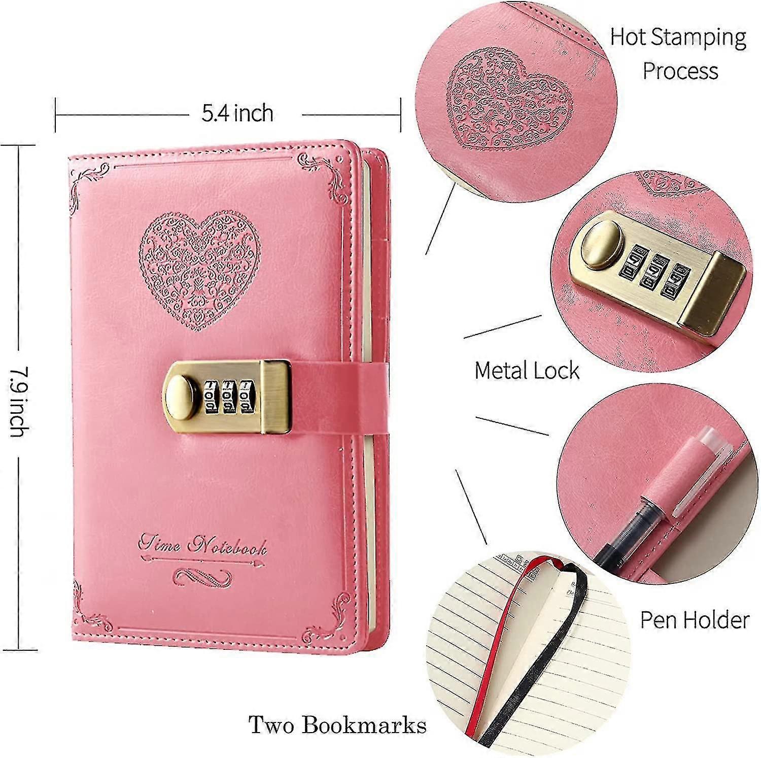 Diary With Lock For Girls - Leather Password Locking Journal Cute Secret Diaries Notebook With Combination Lock For Women Adults B6