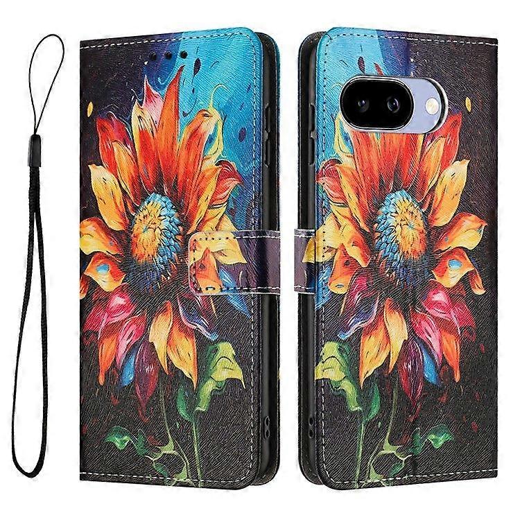 Pattern Printing PU Leather Wallet Phone Cover For Google Pixel 9a, with Lanyard