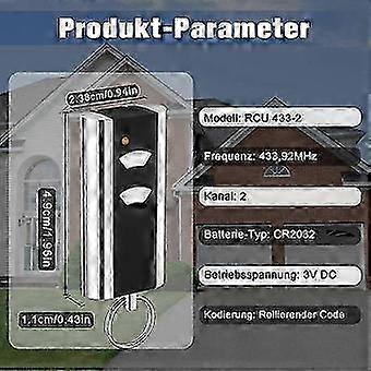 of 2 Garage Door Replacement Remote Control Set for RCU 433-2K, 433.92 MHz Garage Opener Handheld T