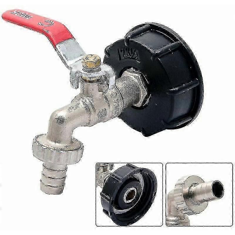 Ibc Tank Faucet, Valve For 1000l Tank 1/2 Inch Drain For 1/2' Garden Hose Ibc Adapter With 60x6 Thread Approx 61mm Diameter High Quality Brass Tap In