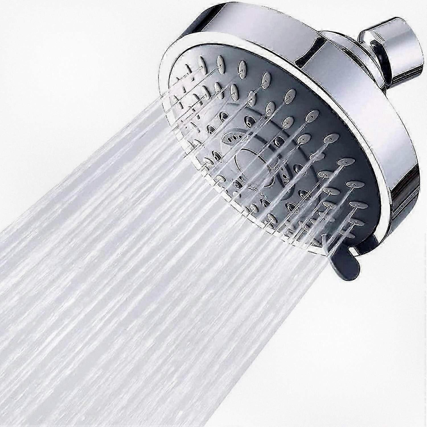 5 Function Fixed Shower Head, Round Design (Silver, 4in) - High Pressure Shower Head Compatible with Certain Brands