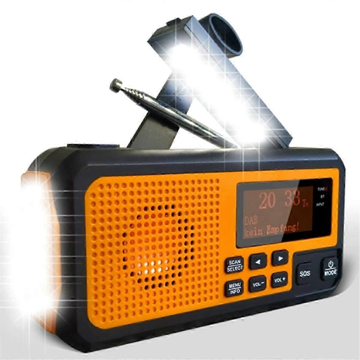 Rádio de Manivela DAB373BT + FM BT Rádio de Emergência com Bateria de 5000 MAh Solar com Alarme Blackout E
