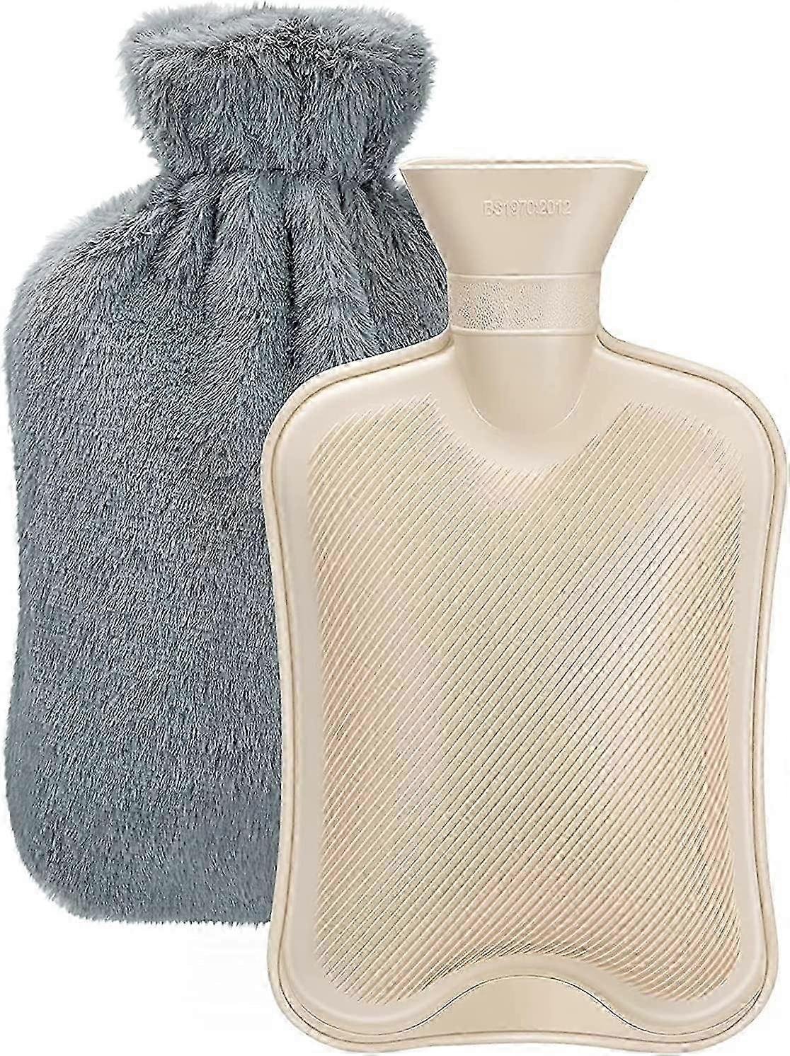 カバー付き湯たんぽ、大容量2L、ソフトフリース、天然ゴム-グレー