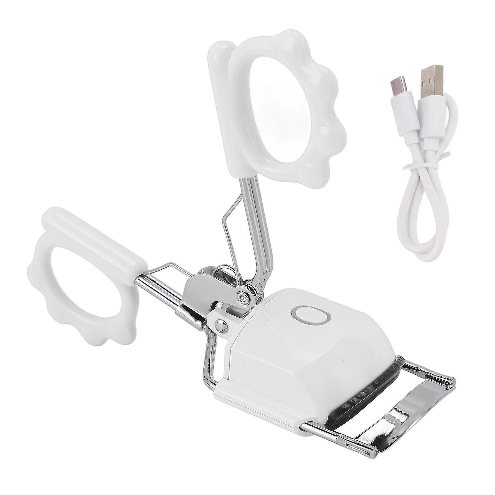 Heated Eyelash Curler Rechargeable with Type C Long Lasting Curls 2 Modes Anti Burn Portable Electric Lash Curling Tool Neutral English Packaging Whi