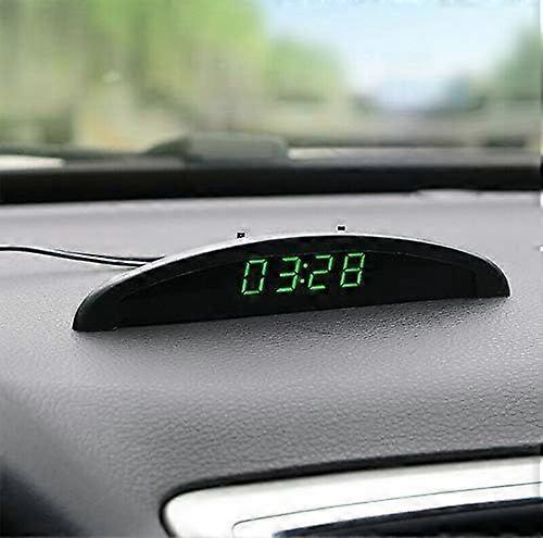 Car Temperature Clock, Universal Auto Dashboard Digital Clock Thermometer Voltage with LCD Display for Car Interior, Green