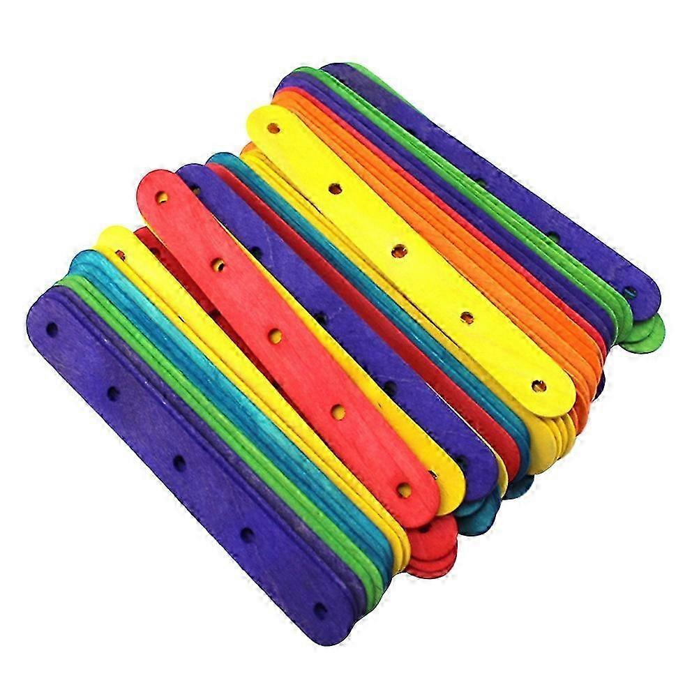50PCS Natural Jumbo Colored Wood Craft Sticks Popsicle Wood Colored Craft Stick Holes for DIY Crafts