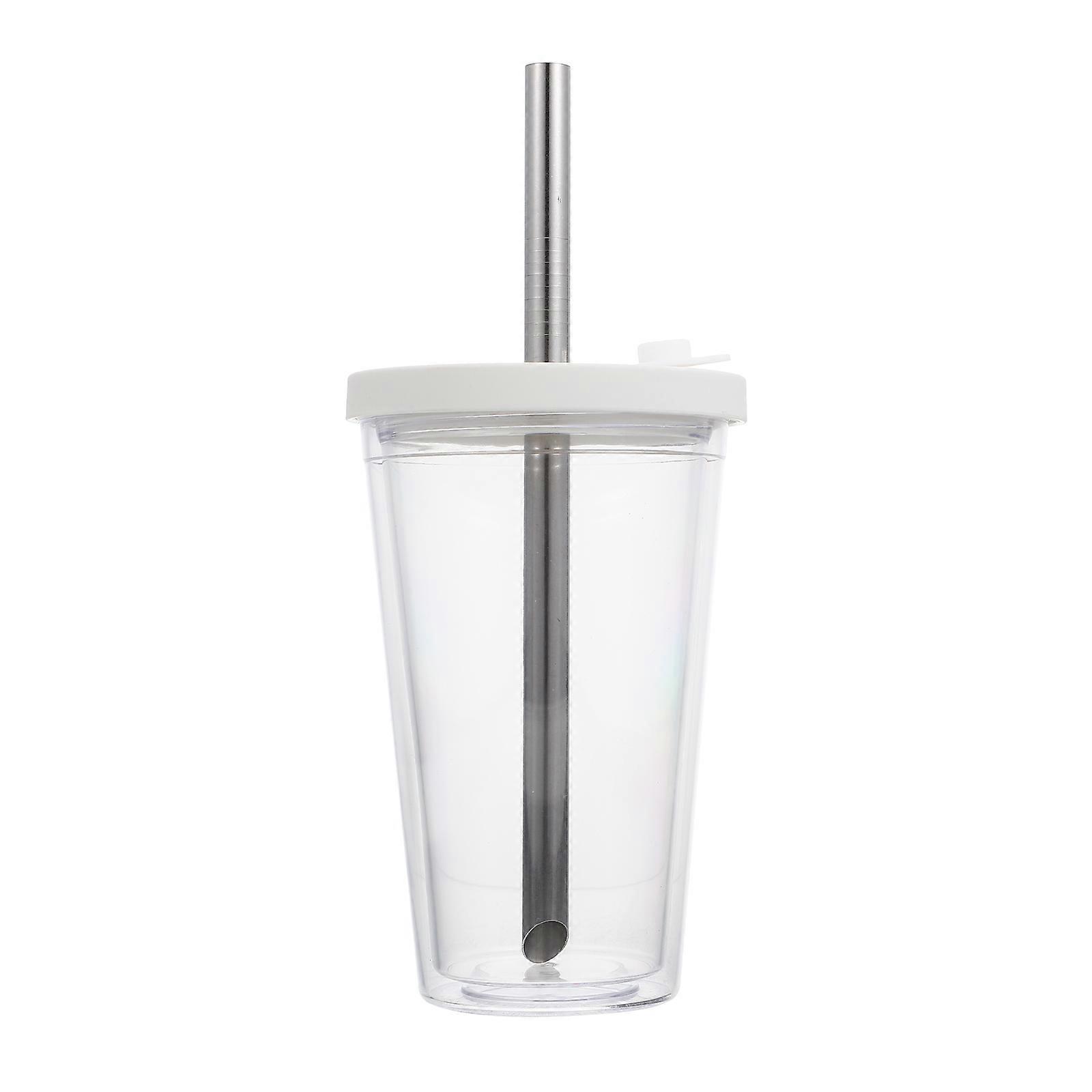 1 Set Double Layered Cup Thickened Cold Drink Cup Reusable Cup with Straw