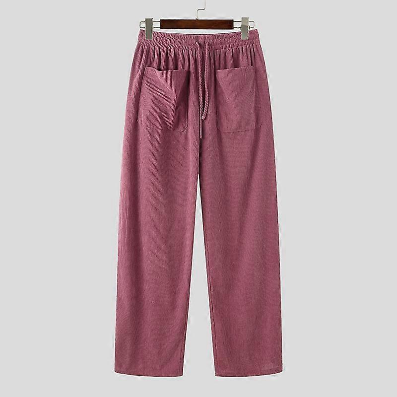 INCERUN Men Spring Drawstring Elastic Waist Texture Casual Loose Long Pants Trousers with Pockets