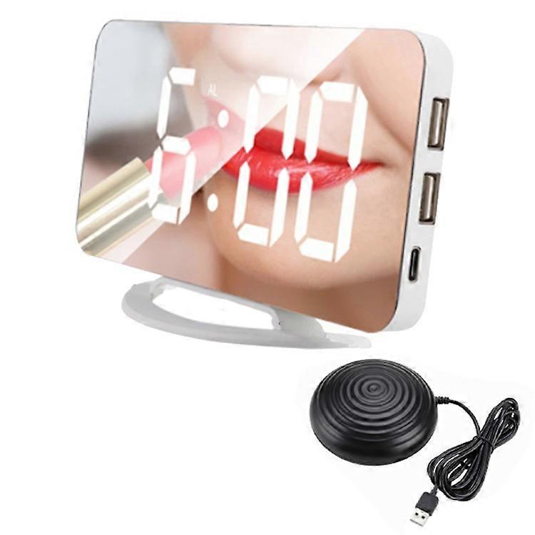 TS-8202 Digital Clock Large Display LED Electric Alarm Clock Vibration Design Mirror Surface Diming Mode 3 Levels Brightness USB R