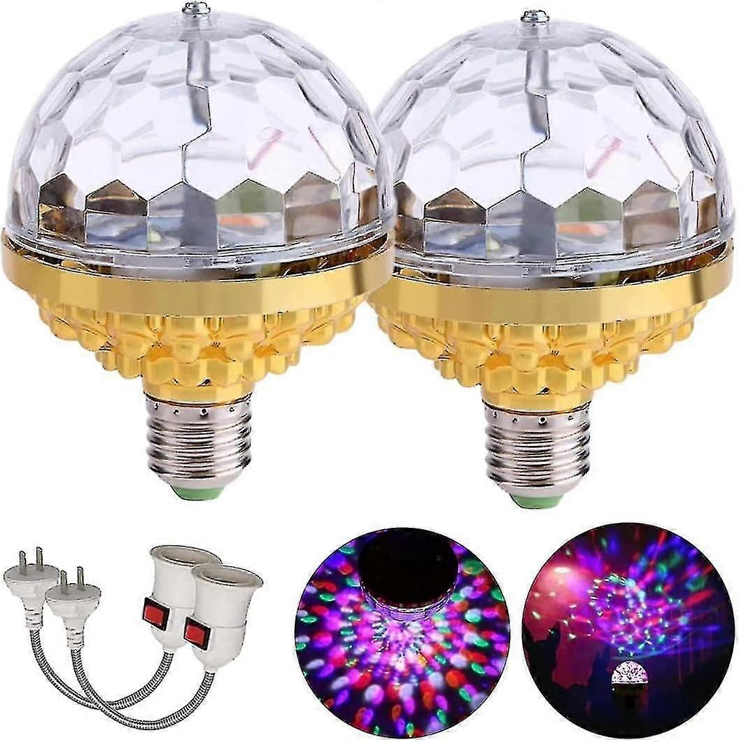 2pcs Rotating Disco Crystal Magic Ball Light Bulb with Sockets for Halloween Party Stage Lighting