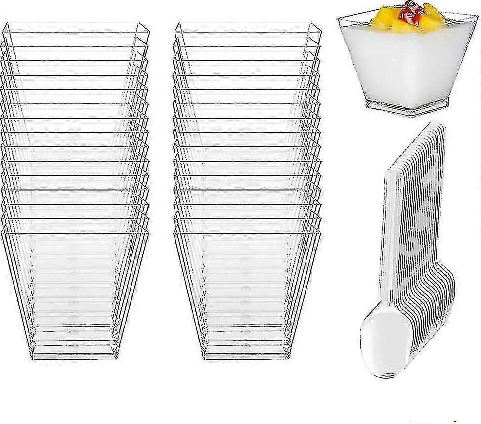 50 Plastic Dessert Bowls with Spoons 60ml for Home Parties, Event Tableware Set of 50