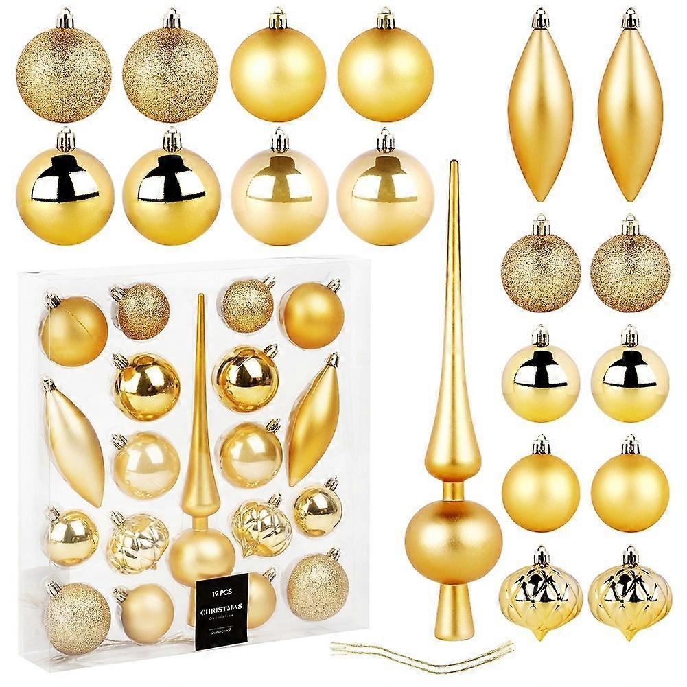 Explosion-proof gold spruce balls with nails, 19 pcs.