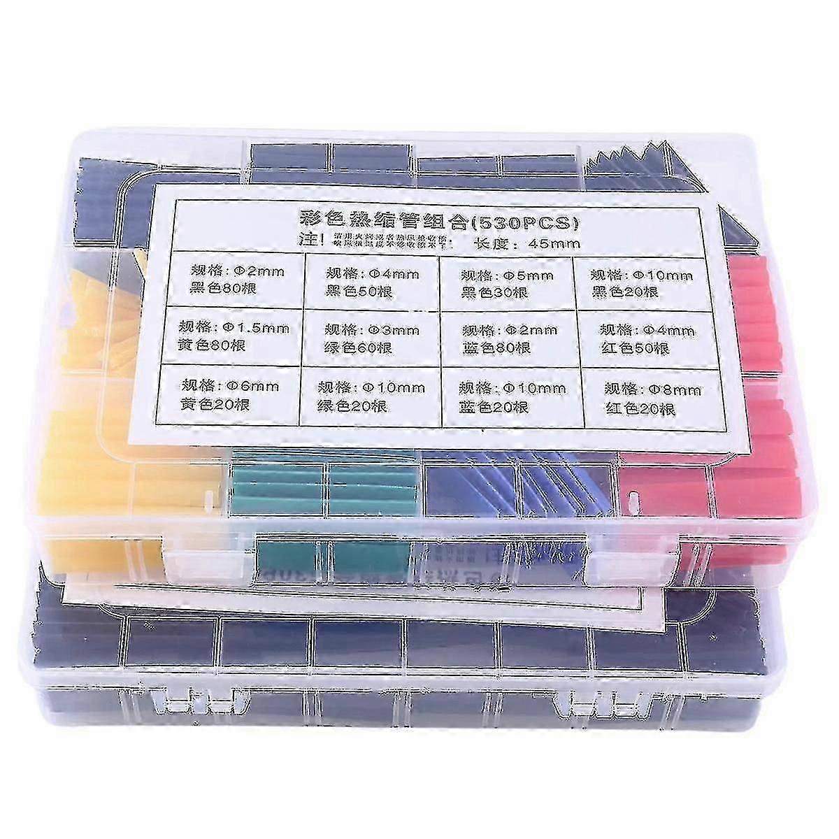 2 Sets 530pcs Heat Shrinkable Sleeve Wire Protection Sleeve Insulation Heat Shrinkable Tube Boxed
