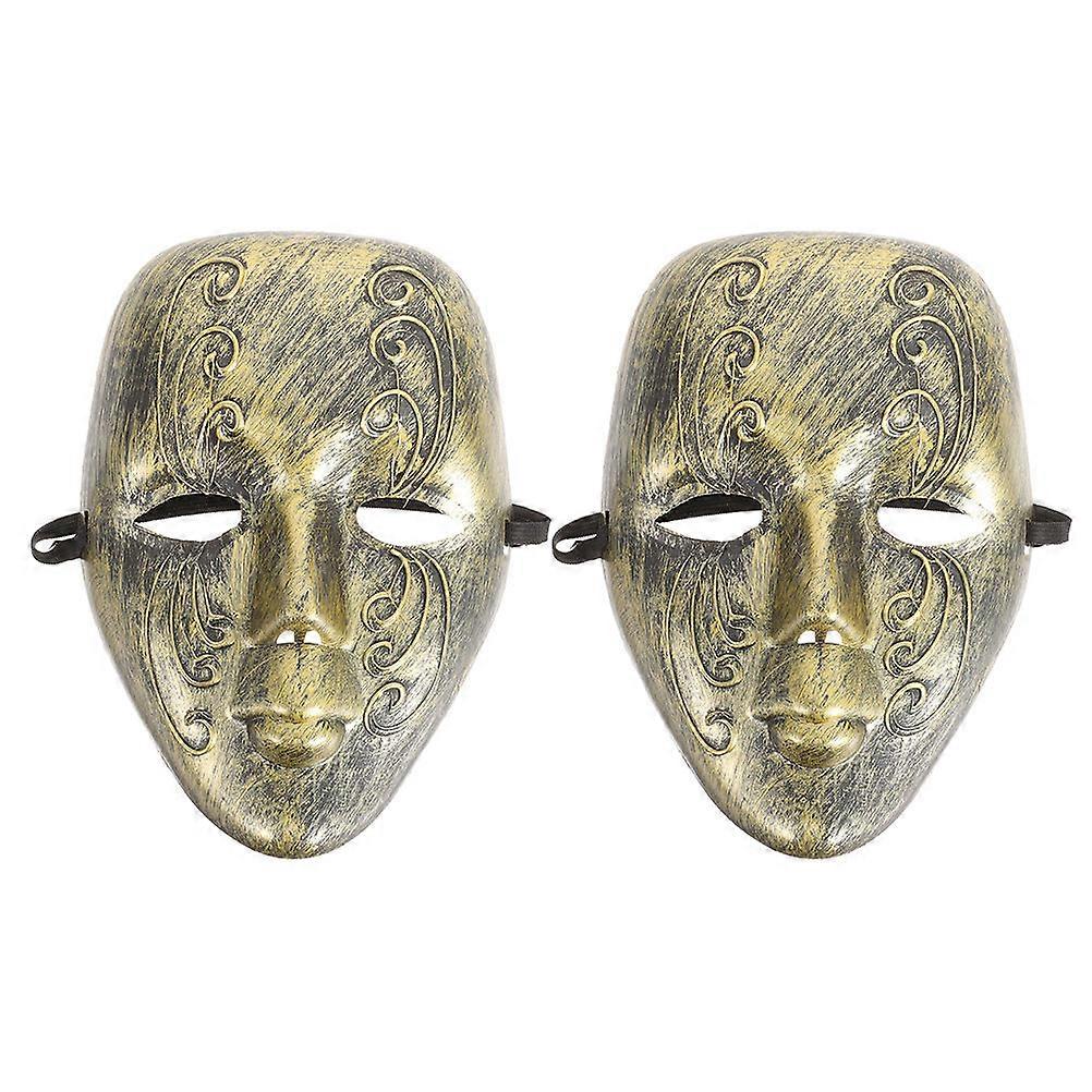 Golden Plastic Full Face Masquerade Masks Versatile Use For Halloween Decorations Costume Parties 2Pcs