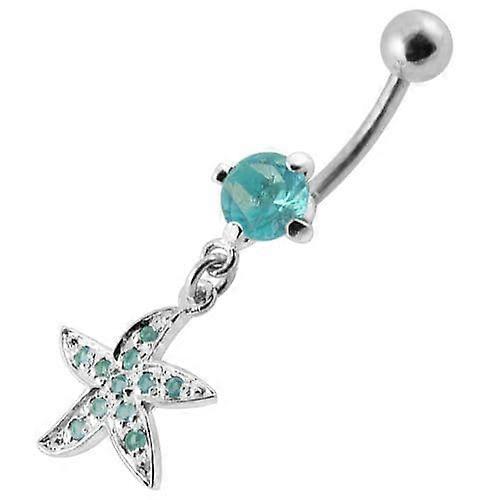 Jewelled Silver Fancy Star Dangling Ss Banana Belly Ring