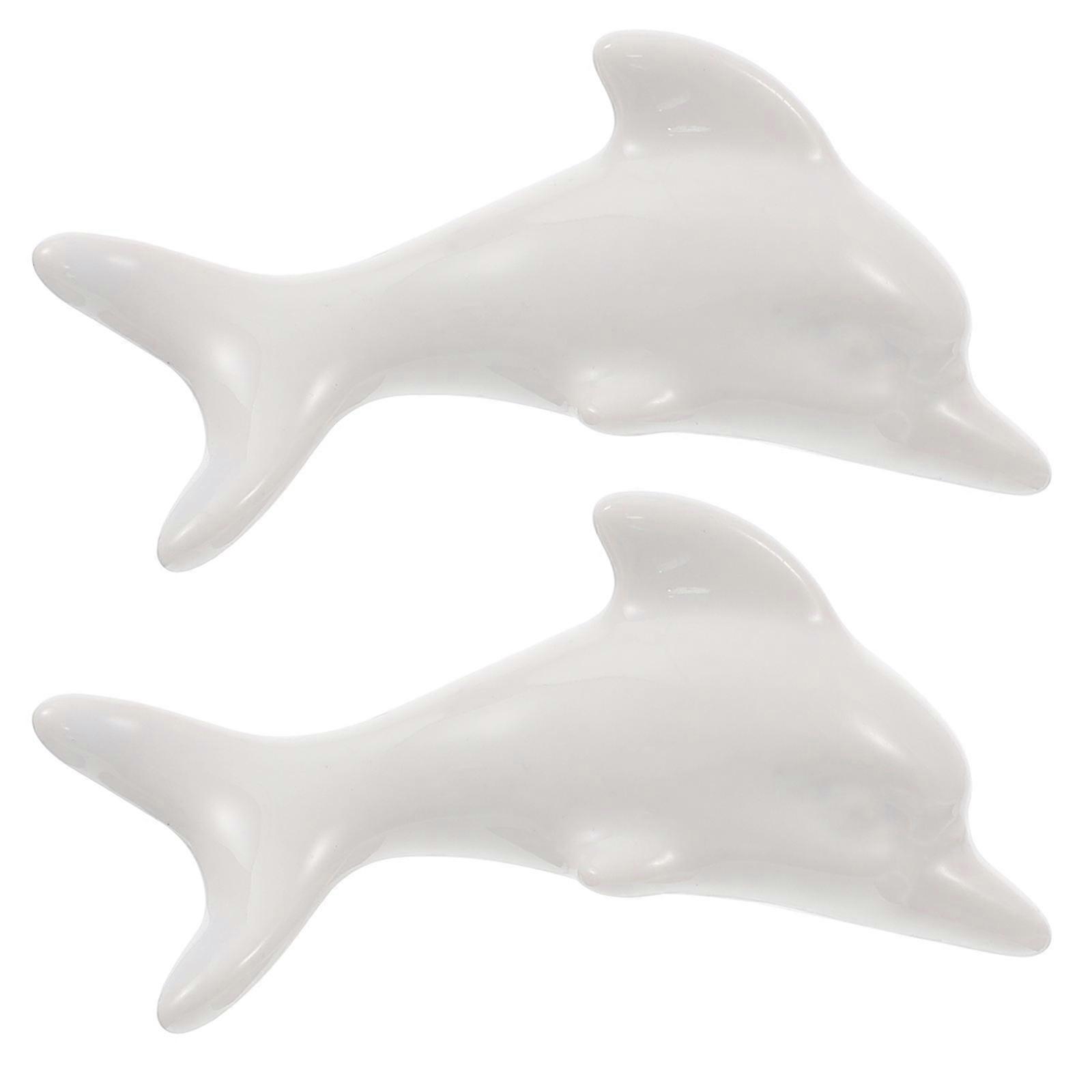 White Ceramic Dolphin Door Knobs 2Pcs for Furniture Handles
