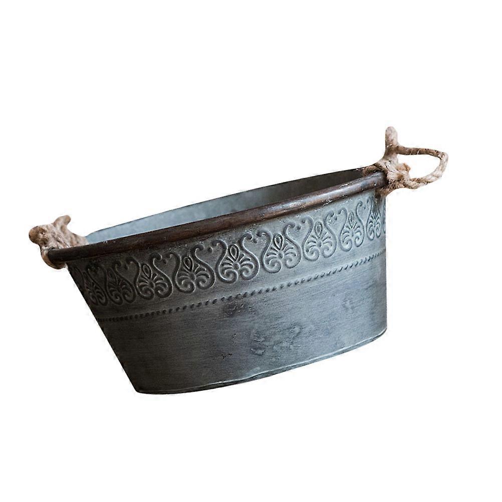 Galvanized Flower Bucket Iron Rope Storage Container Retro Decor 8.65x5.89x3.73inch 1Pc
