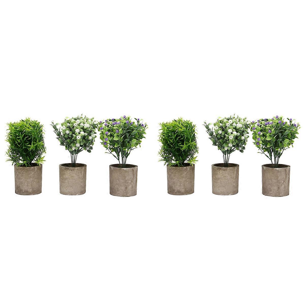 3 Pack Small Potted Artificial Plastic Plants, Mini Fake Rosemary