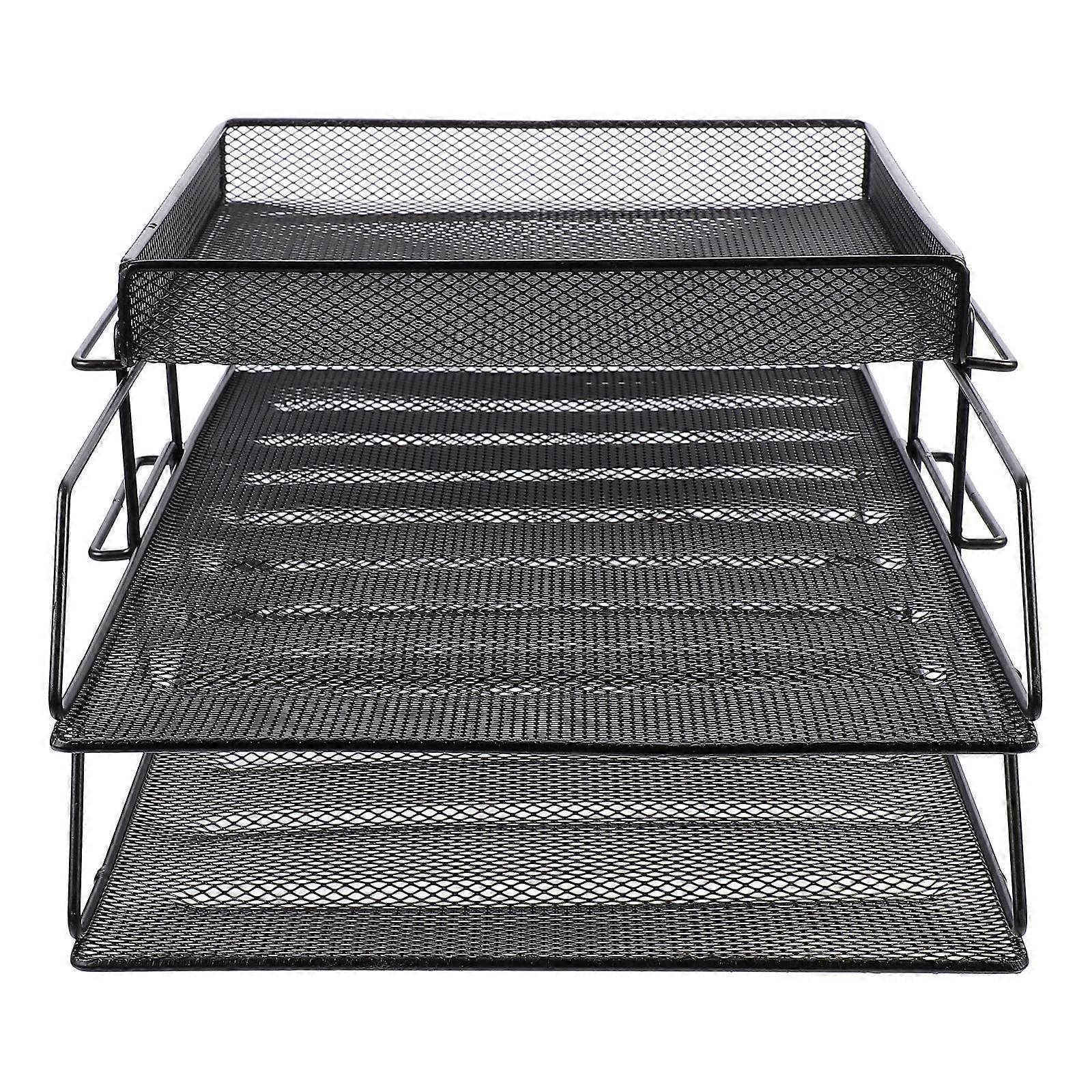 1Pc Multi Layer File Rack for Office Desktop Document Storage Black