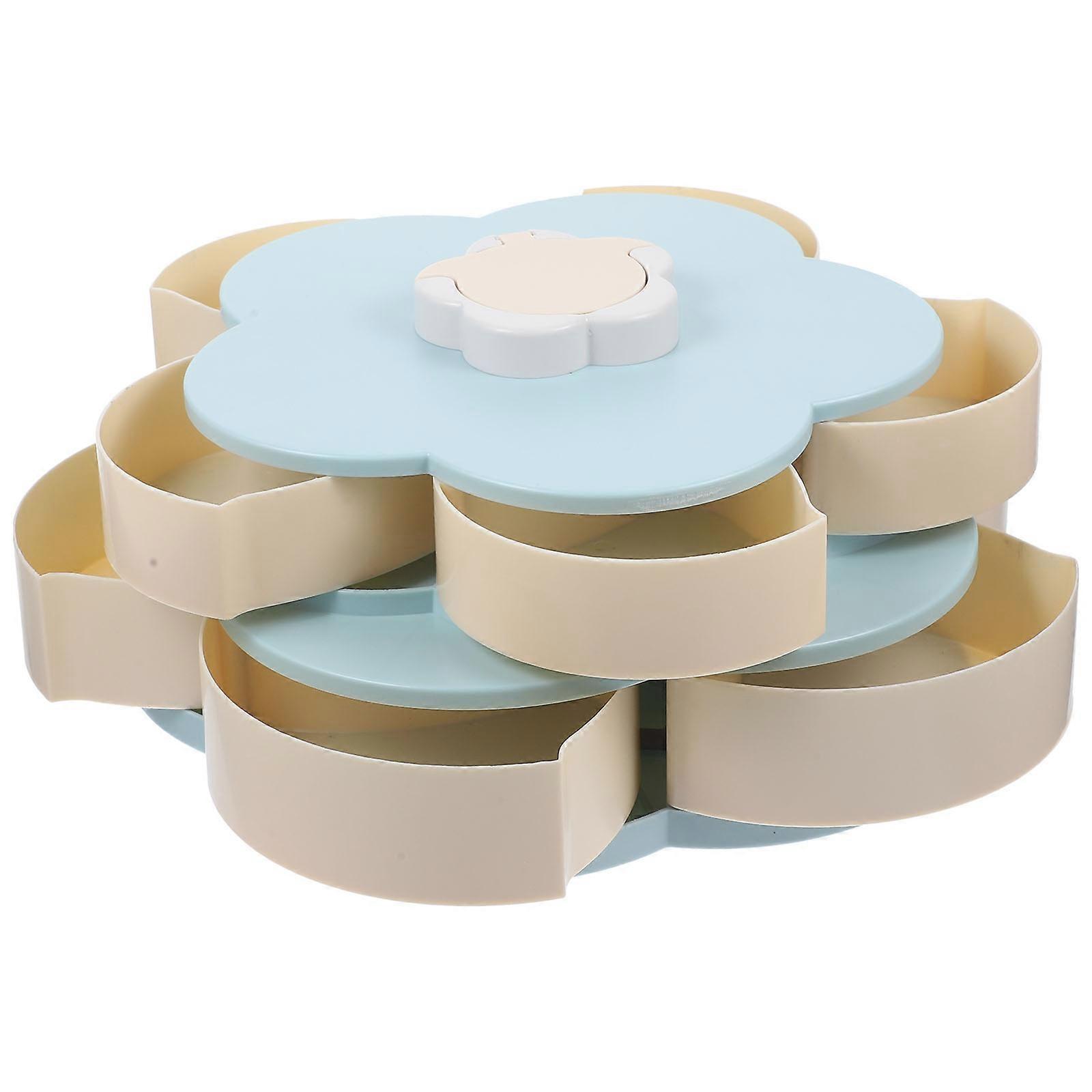 Double Layer Rotating Petal Snack Tray with Phone Holder, Blue PP Material, Candy & Dried Food Storage Organizer, Flower Design Container for Snacks
