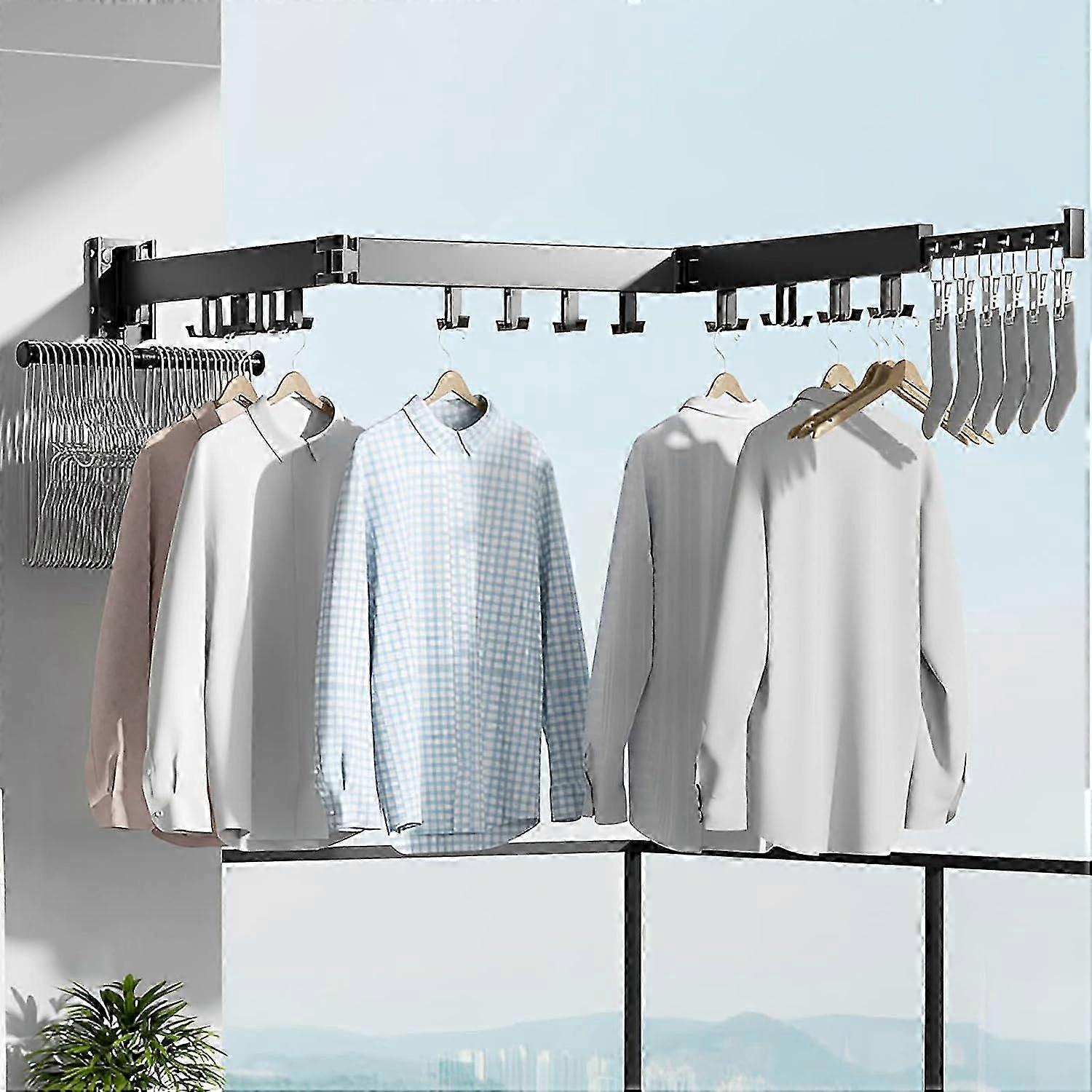 Wall-Mounted Extendable Clothes Rail - Space-Saving Drying Rack with Towel Hook