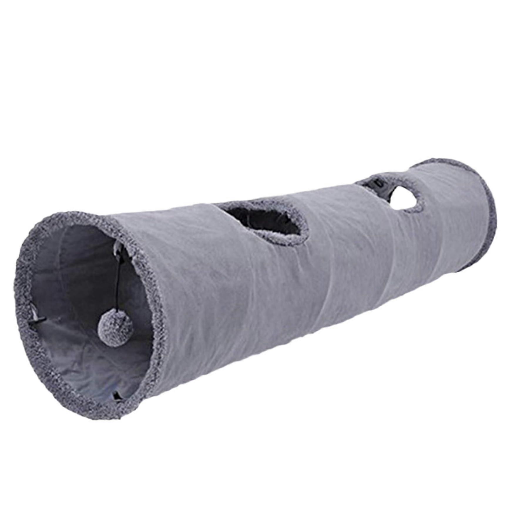 Foldable Cat Tunnel for Indoor Cats, 51 x 12 Inches, Warm Suede Large Cat Play Tunnel with 2 Holes and Ball for Rabbits and Hamsters