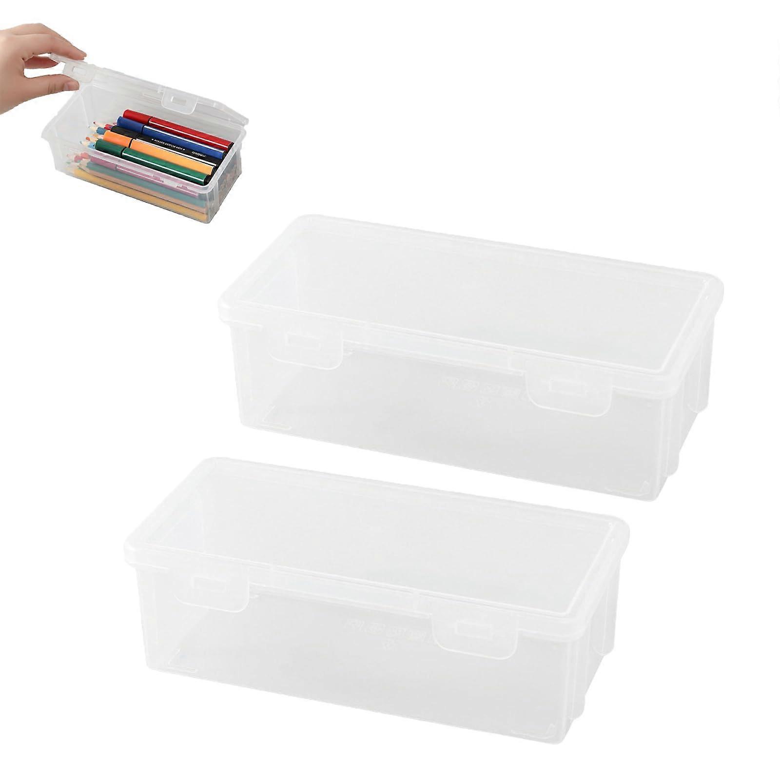 2024 Large Capacity Plastic Pencil Box for Children, Transparent Pen Storage Case with Snap Seals, 2 Pieces