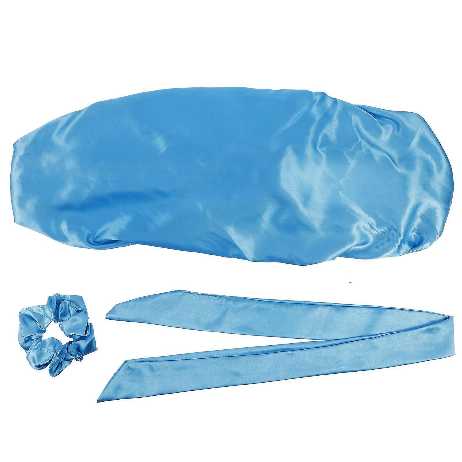 Skyblue Silk with Elastic Band for Hair Care and Comfortable Sleep at Home Fits Most Heads One Size