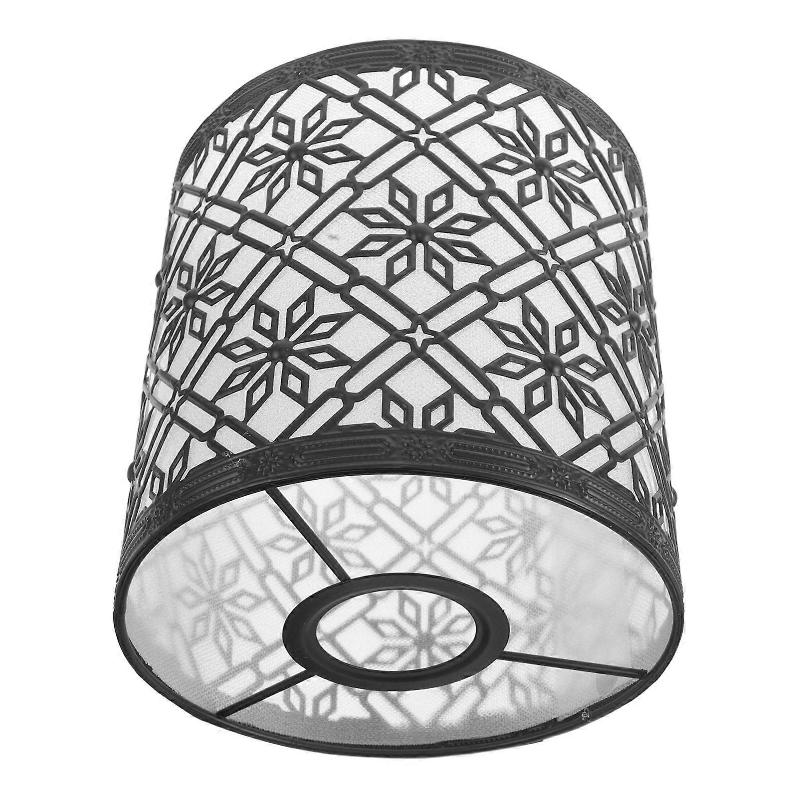 Black Metal Cylindrical Drum Lampshade with Hollow Floral Pattern for Table and Floor Lamps, Easy Installation, Suitable for Bedroom and Living Room