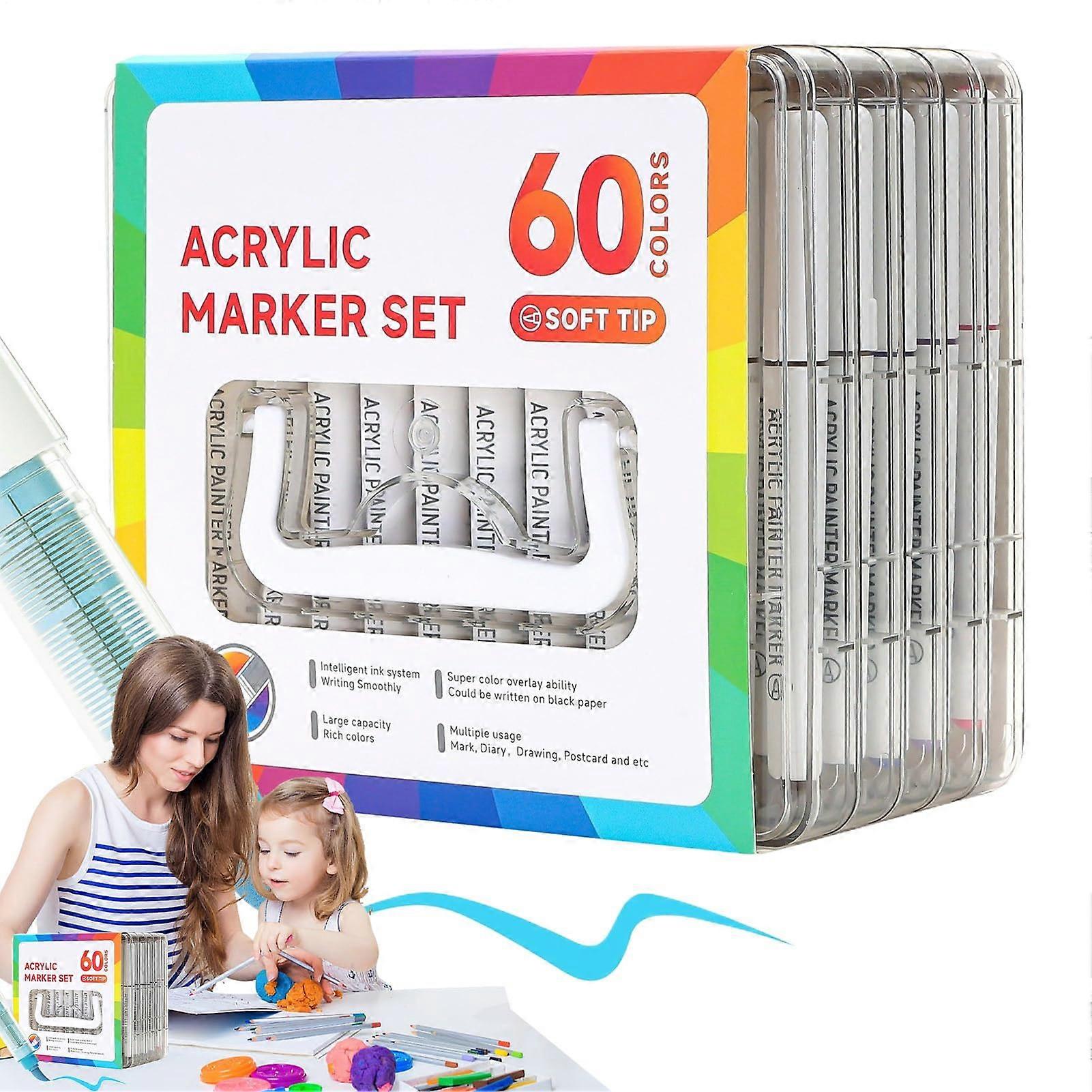 Acrylic Markers Set - 60 Colors Permanent Art Pens for Glass Fabric Wood Children and Adults Creative Use