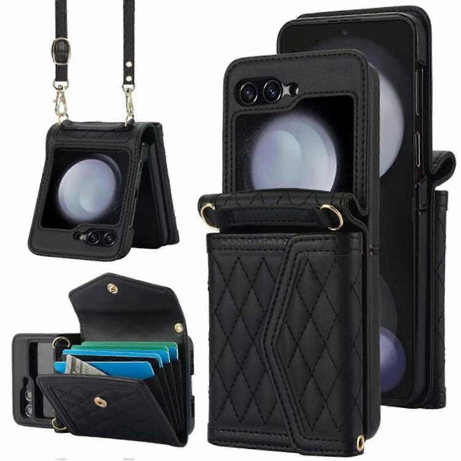 for Samsung Galaxy Z Flip 6 Accordion Crossbody Wallet Case, 8 Card Slots, RFID Blocking, and Adjust