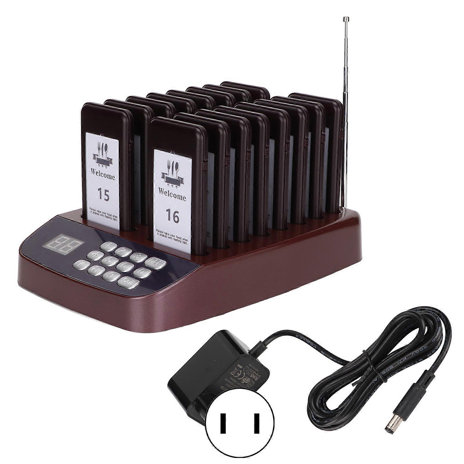 Wireless Pager 3 Modes Waterproof Restaurant Calling System with 16 Receiver for Cafe Clinic Bank
