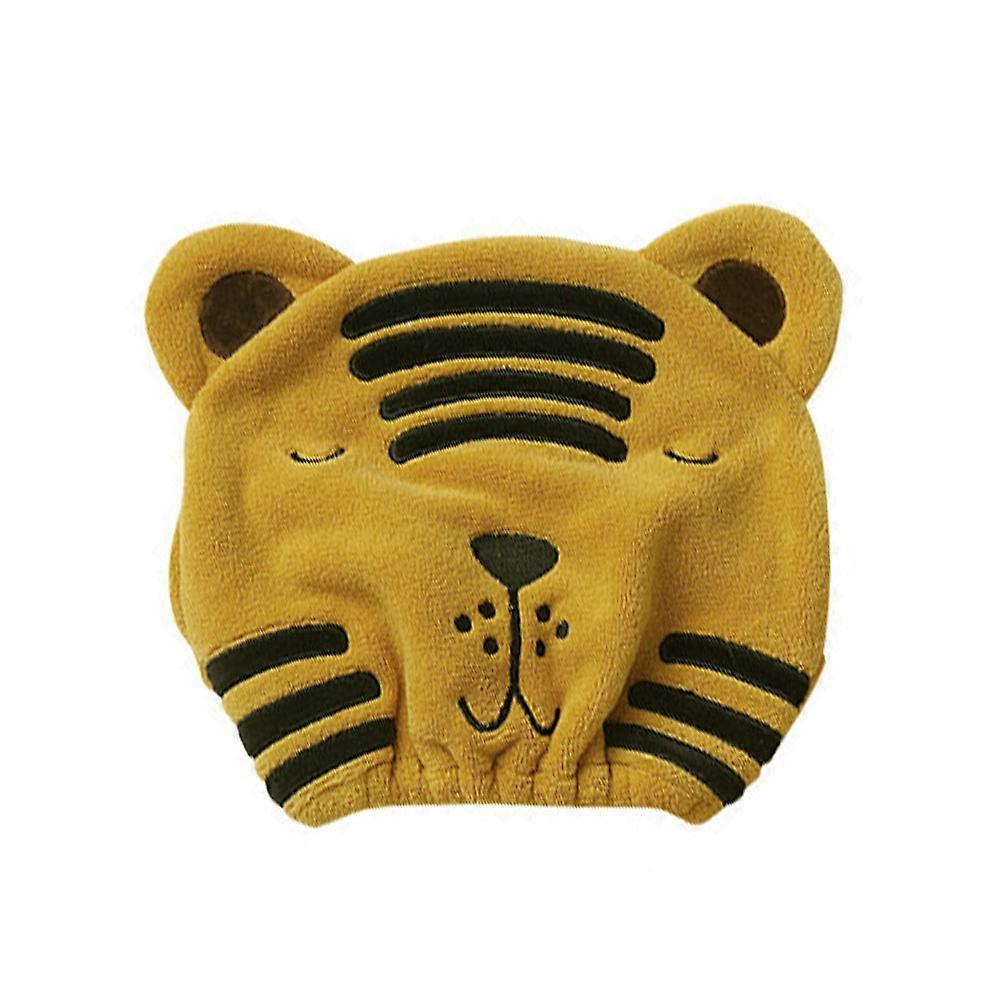 Hair Drying Towel Cartoon Tiger Pattern Daily Life Coral Fleece Water Absorption 1Pack