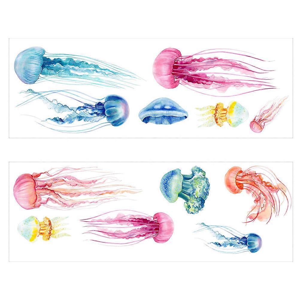 Cartoon Jellyfish Wall Stickers 12pcs – Durable Bathroom Decals for Tiles, Doors, Windows – Easy Peel and Stick Artistic Design for Rustic and