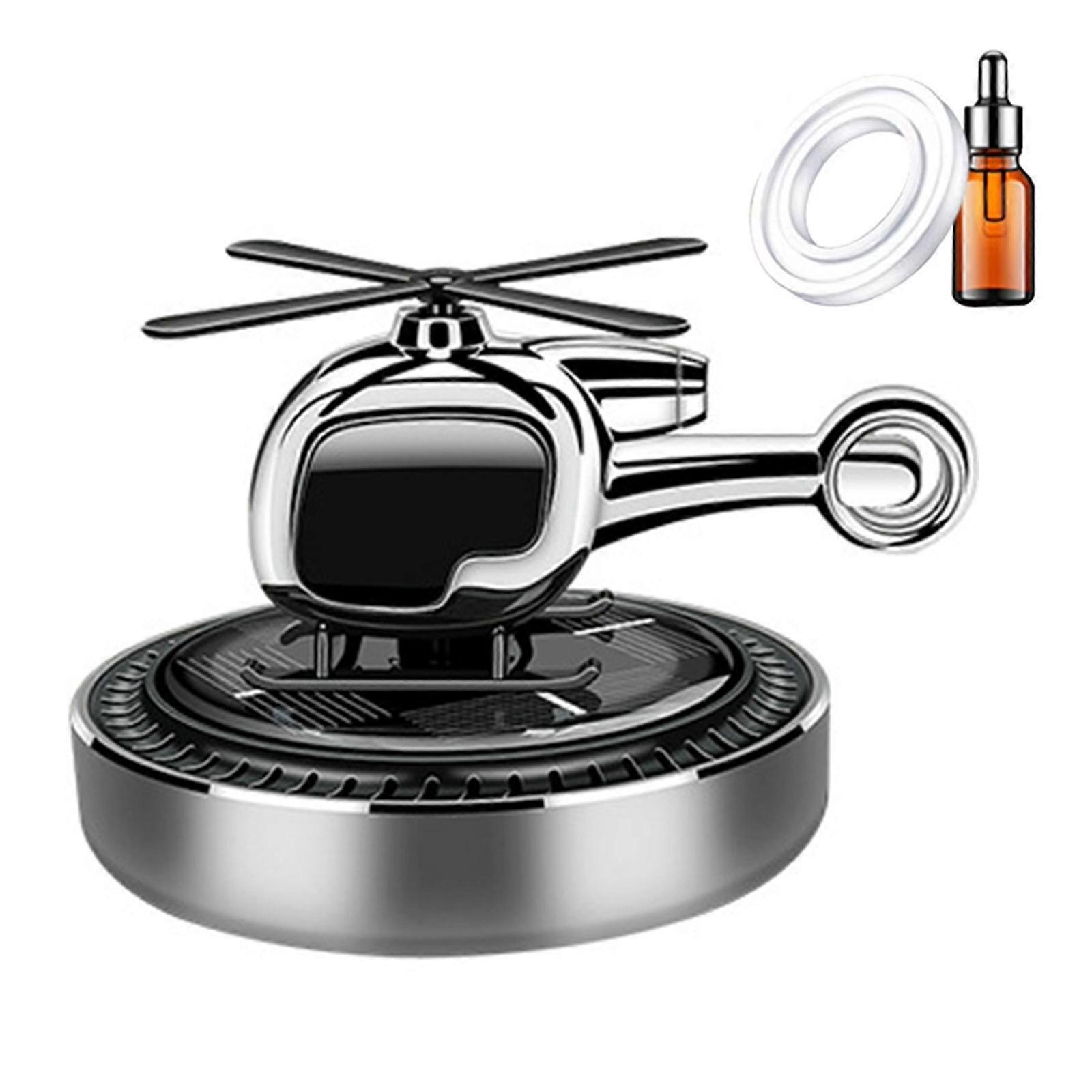 Compact Solar Powered Helicopter Air Freshener with 360 Degree Fragrances Release Car Air Purifier for Car Dashboard  Silver