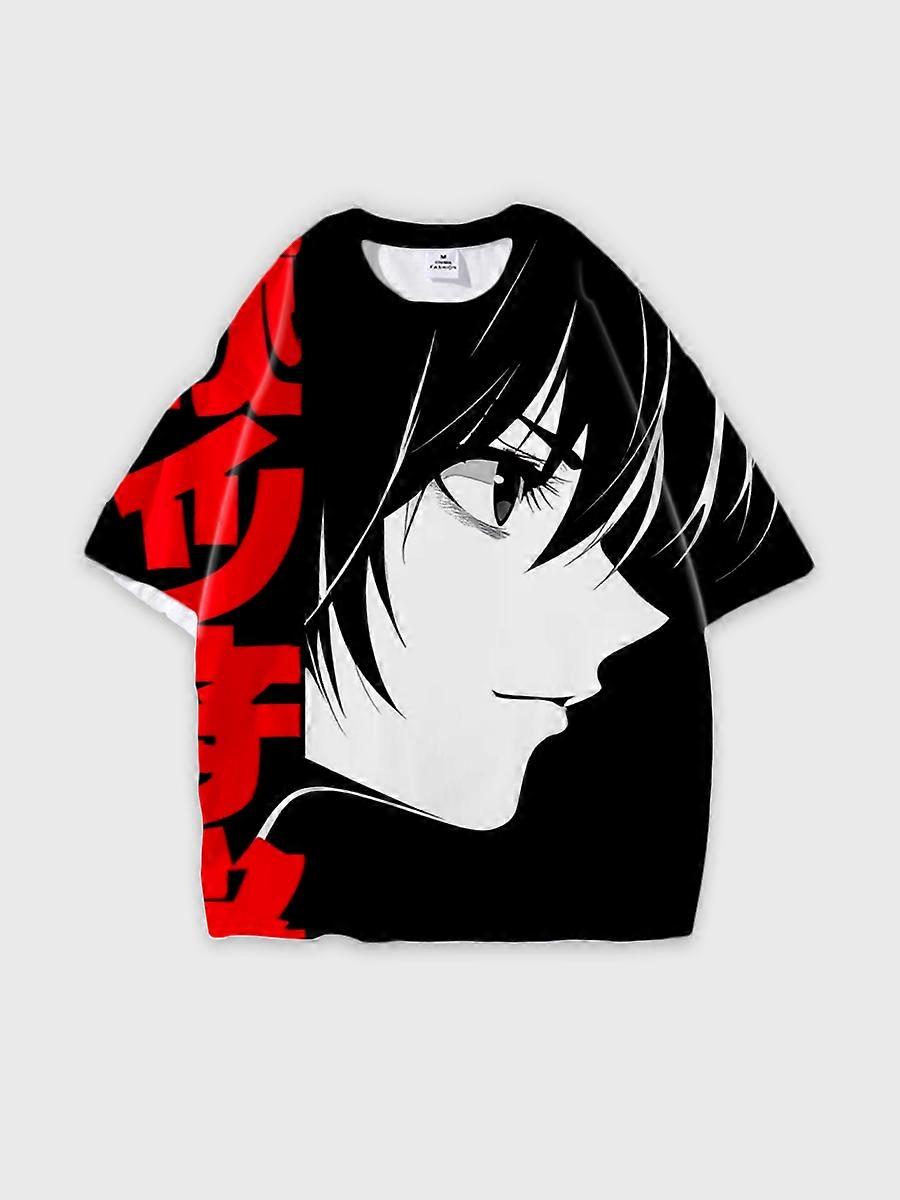 T-shirt round neck book Characters Pattern loose short sleeve B1677