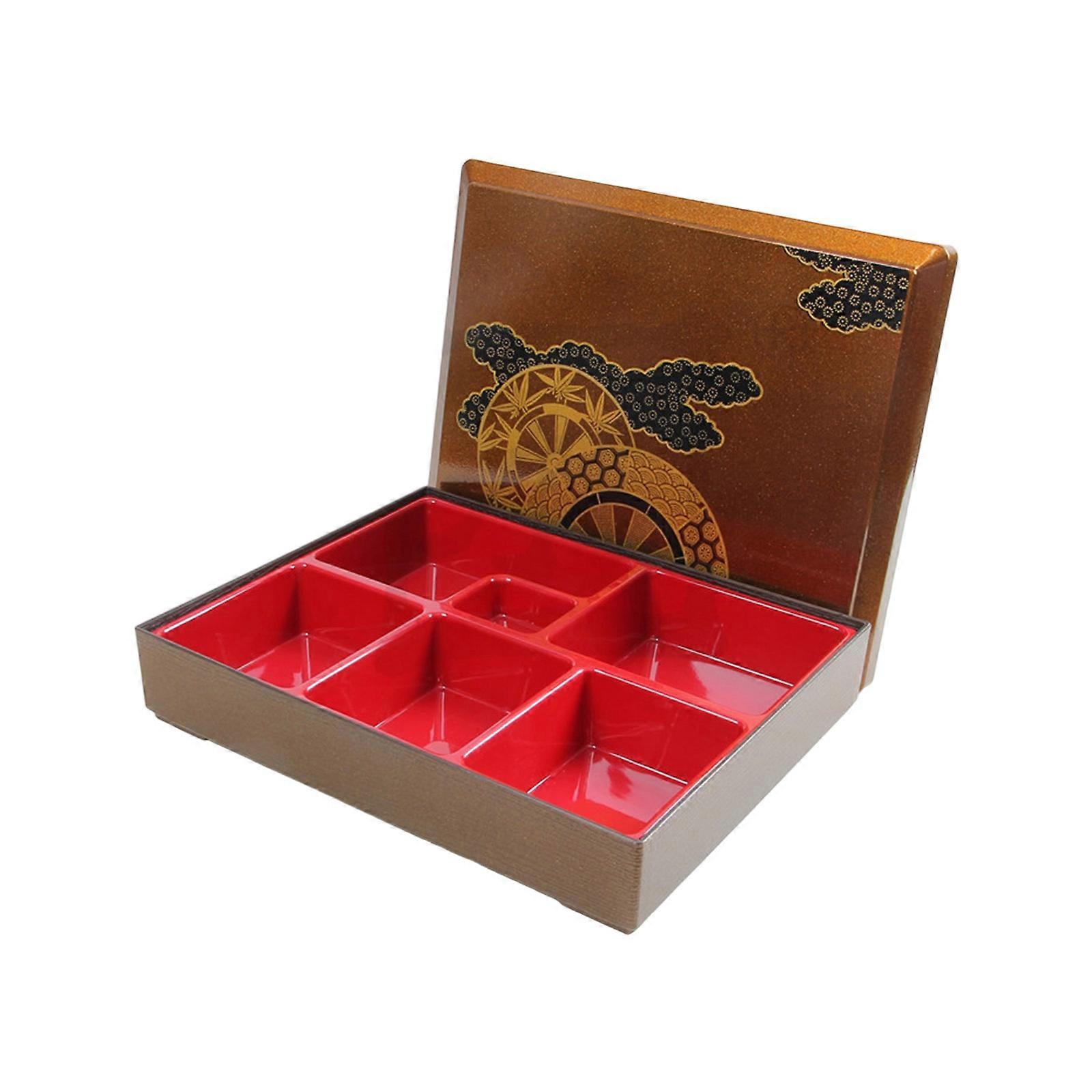 Japanese Style Bentos Box With 5/6 Compartments Double Layer Nonrust Steel Insulation Food Grade PP Materials Gold