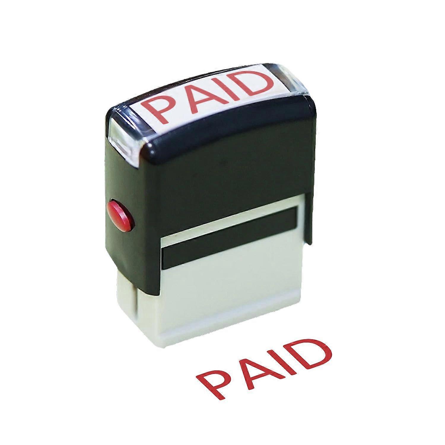 Self Inking Rubber Stamp with Red Ink, Refillable 11x35mm Bold Text for Office Documents Paid