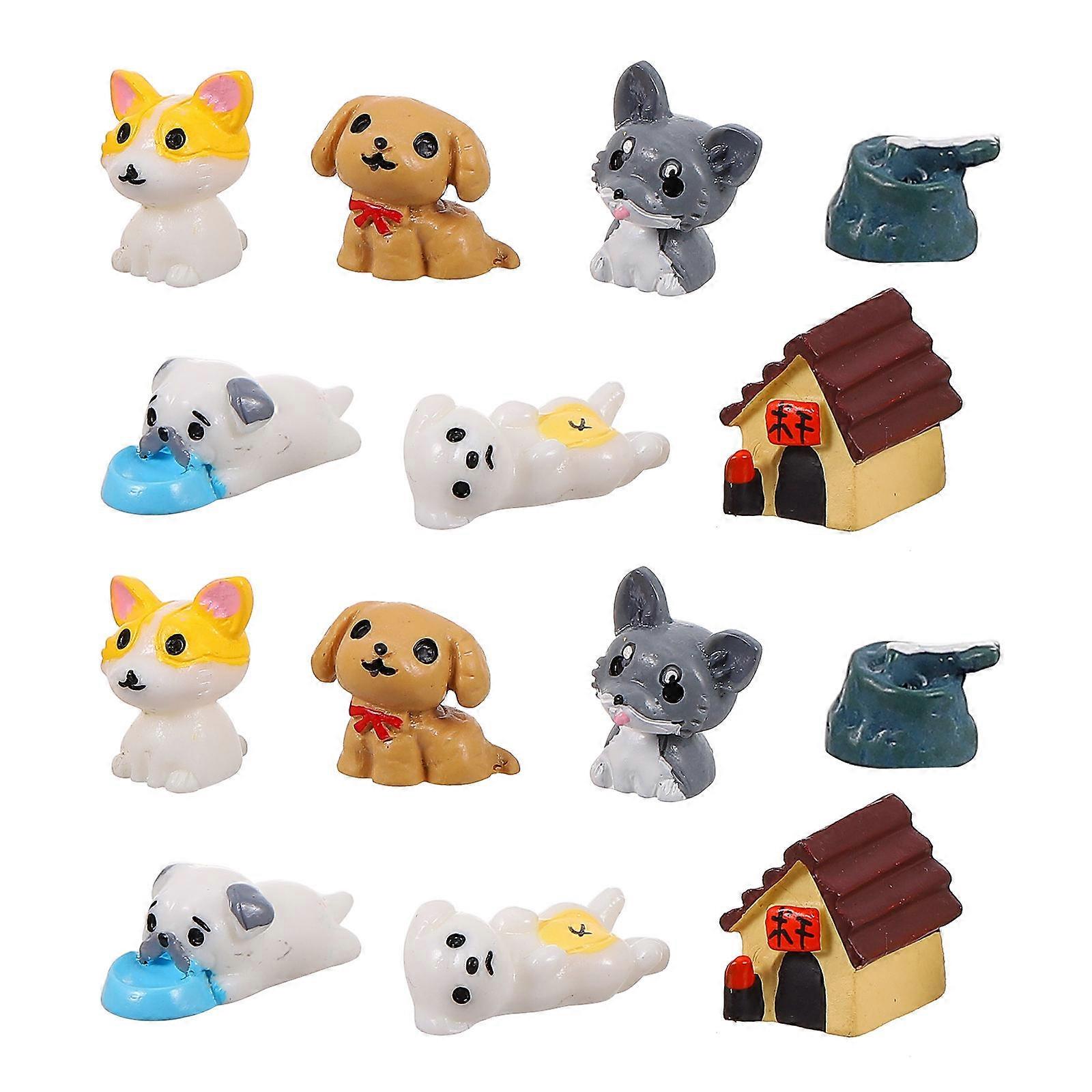 14Pcs Cute Animal Figurine Micro Landscape Desktop Decor Adornment Assorted Color Mini Sculpture Home Gift