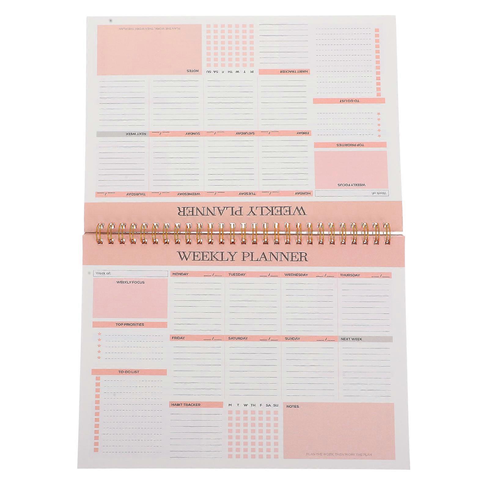 Weekly Planner Task Notebook for Home Use Pink Spiral Binding