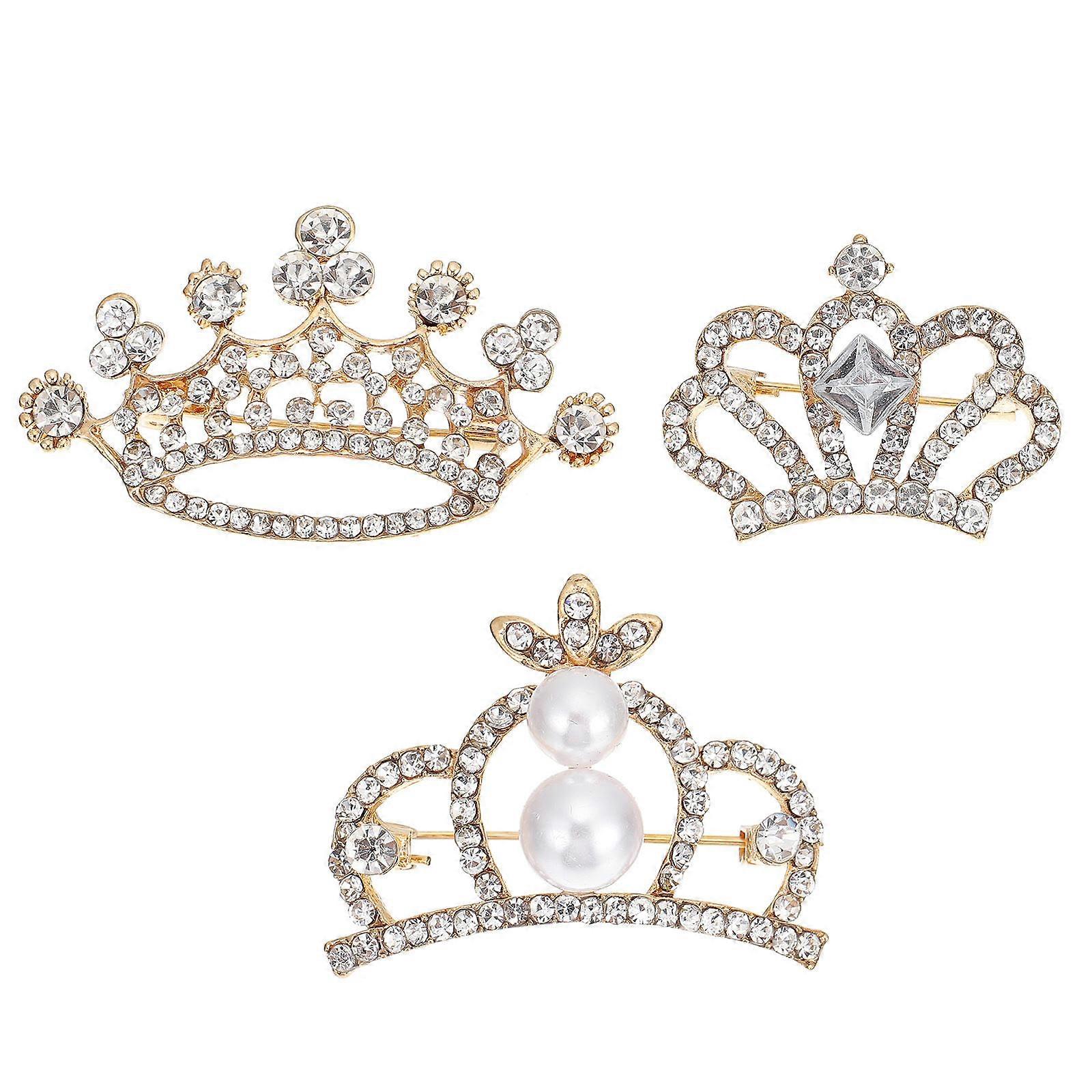 Shiny Rhinestone Brooch for Decorative Use Golden Color 3pcs Set Fine Workmanship Durability Ensured