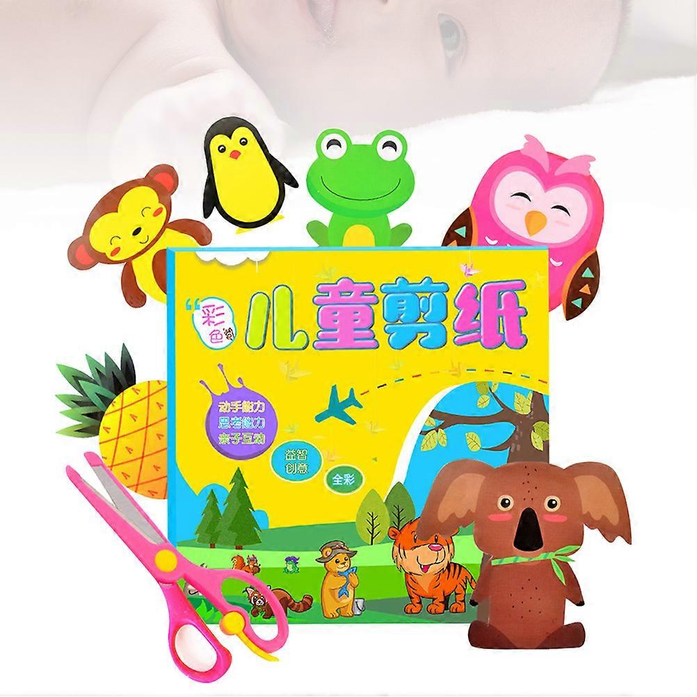 120 Sheets Of Kids DIY Paper Cutting Craft With Cartoon Style Shapes And 1PC Plastic Scissors For Scrapbooks