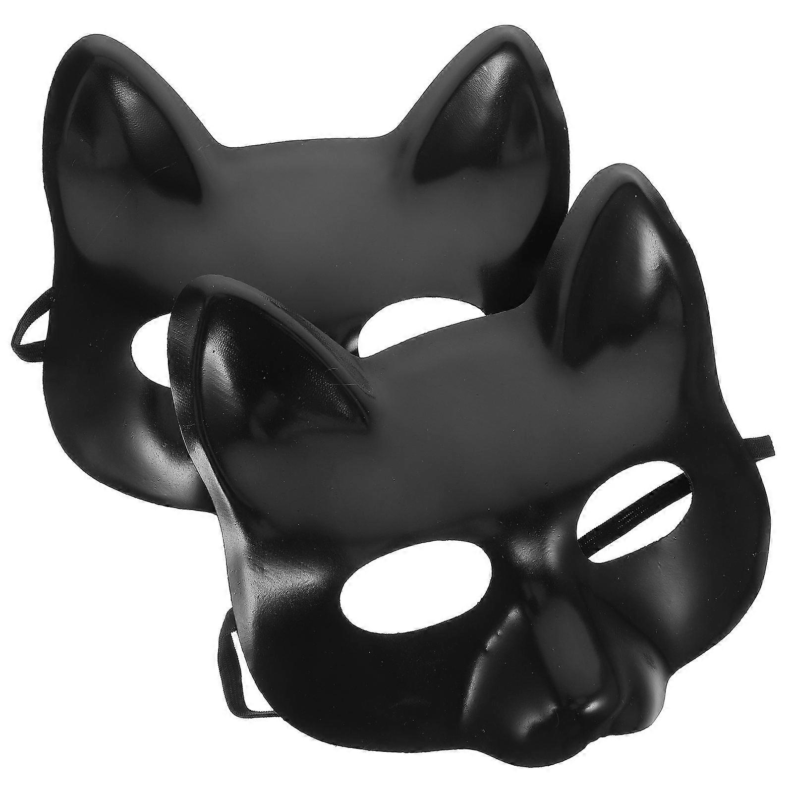 Paintable Paper Masks Suitable For Adults Halloween Festivities Blank Cat Design 2Pcs
